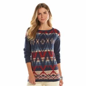 Chaps Denim Aztec Design Lightweight Sweater‎ Size Medium